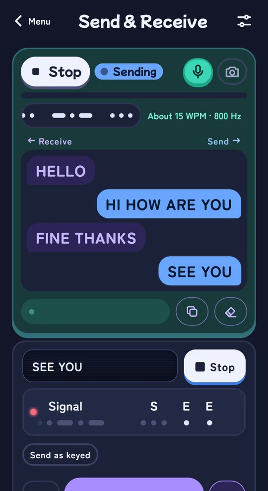 Send & Receive screen, sending a reply